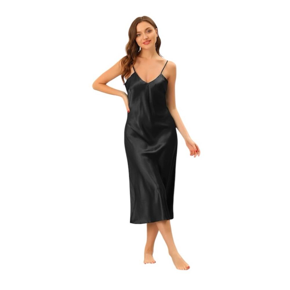 Cheibear Satin Pajama Dress Camisole Midi Nightdress V-Neck Sleep Dress Size XL